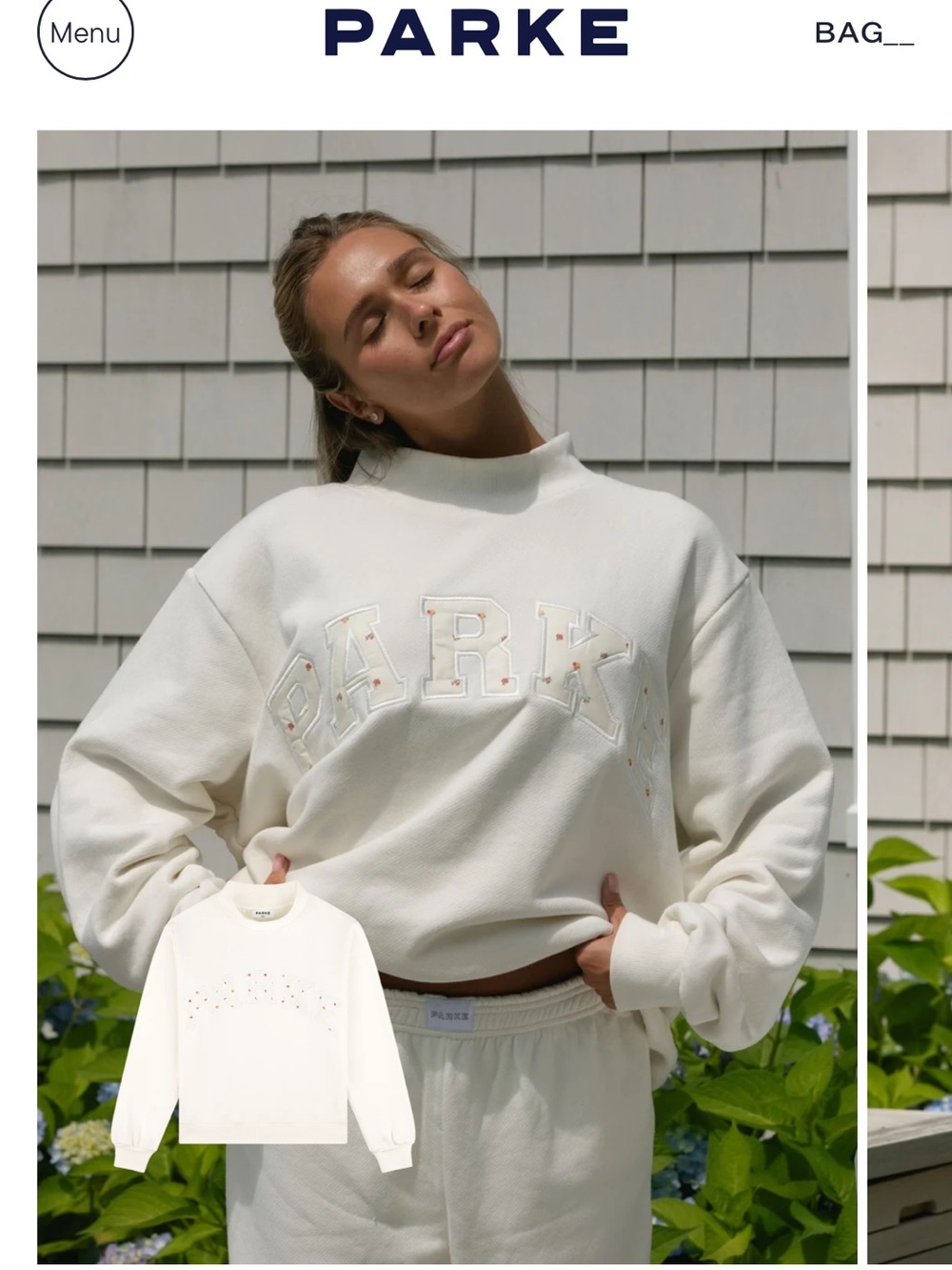 Parke Cream Embroidered Logo Crewneck Sweater